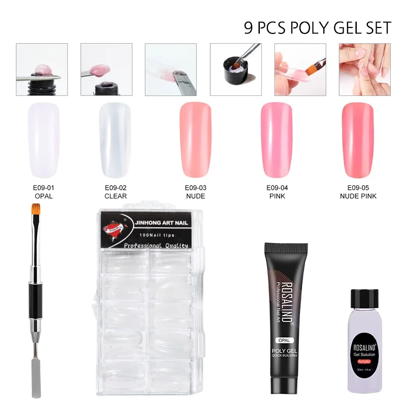 8 шт./партия) ROSALIND 15 мл поли гель набор полуперманентный гвоздь палец расширение Кристалл поли набор для ногтей вылечиваемый Белый УФ светодиодный гель Лаки
