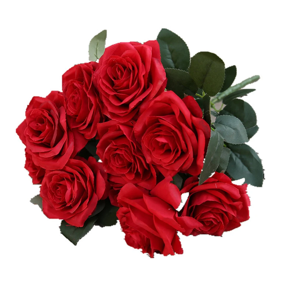10 Heads Artificial Flower Rose French Rose Bouquet Silk Flower for Home Party Wedding Decoration Fake Flower Fall Decor2019 New