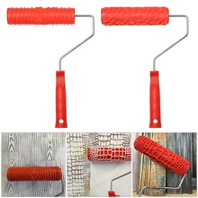Embossing Roller Brush Soft Glue Plastic Handle Red Multi-pattern Printing Rollers Wall Paint Set Home Decoration Tools
