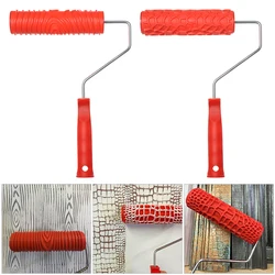 Embossing Roller Brush Soft Glue Plastic Handle Red Multi-pattern Printing Rollers Wall Paint Set Home Decoration Tools