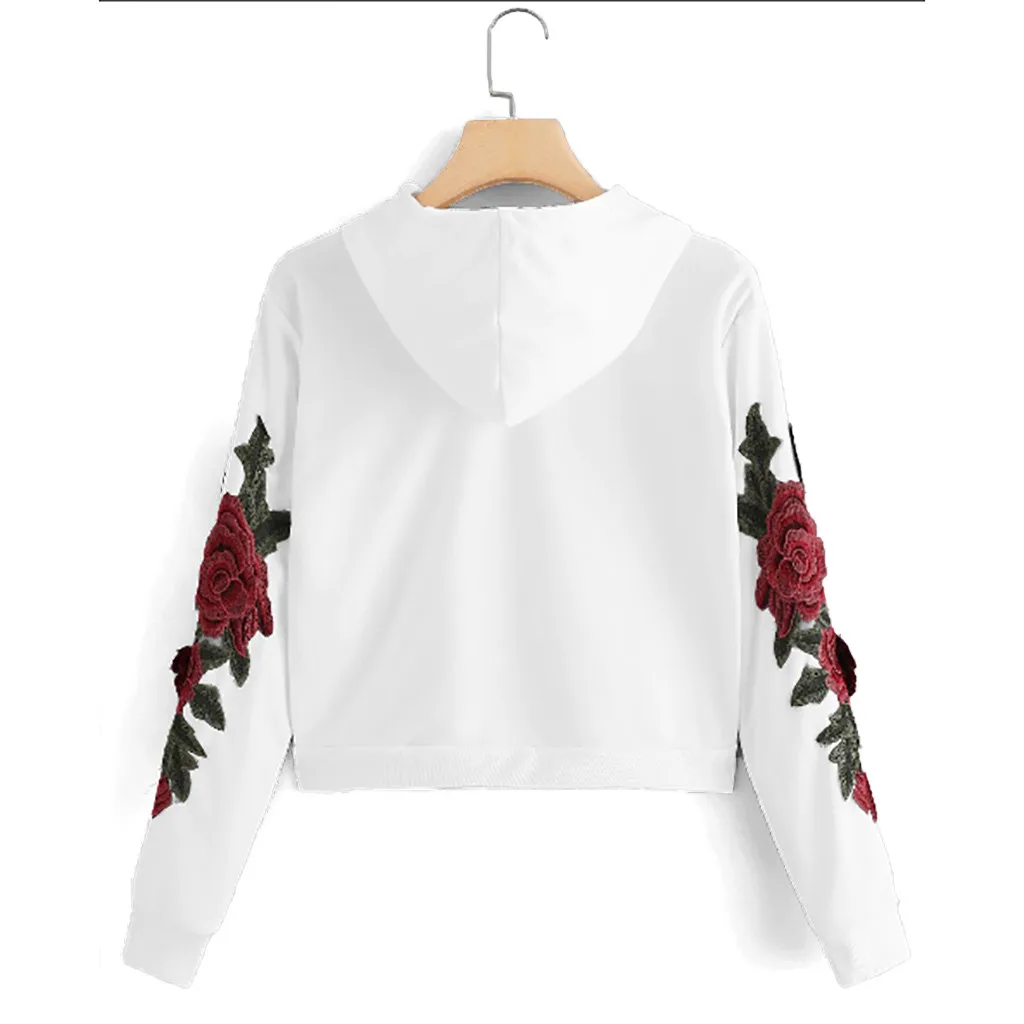 JAYCOSIN Fashion Women Casual Rose Applique Long Sleeve Sweatshirt Casual Popular Chic Solid Elegant Blouse Sweatshirt