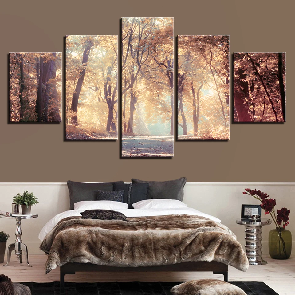

HD Canvas Art Painting For Living Room Wall Decor 5 Pieces Forest Tree Light Picture