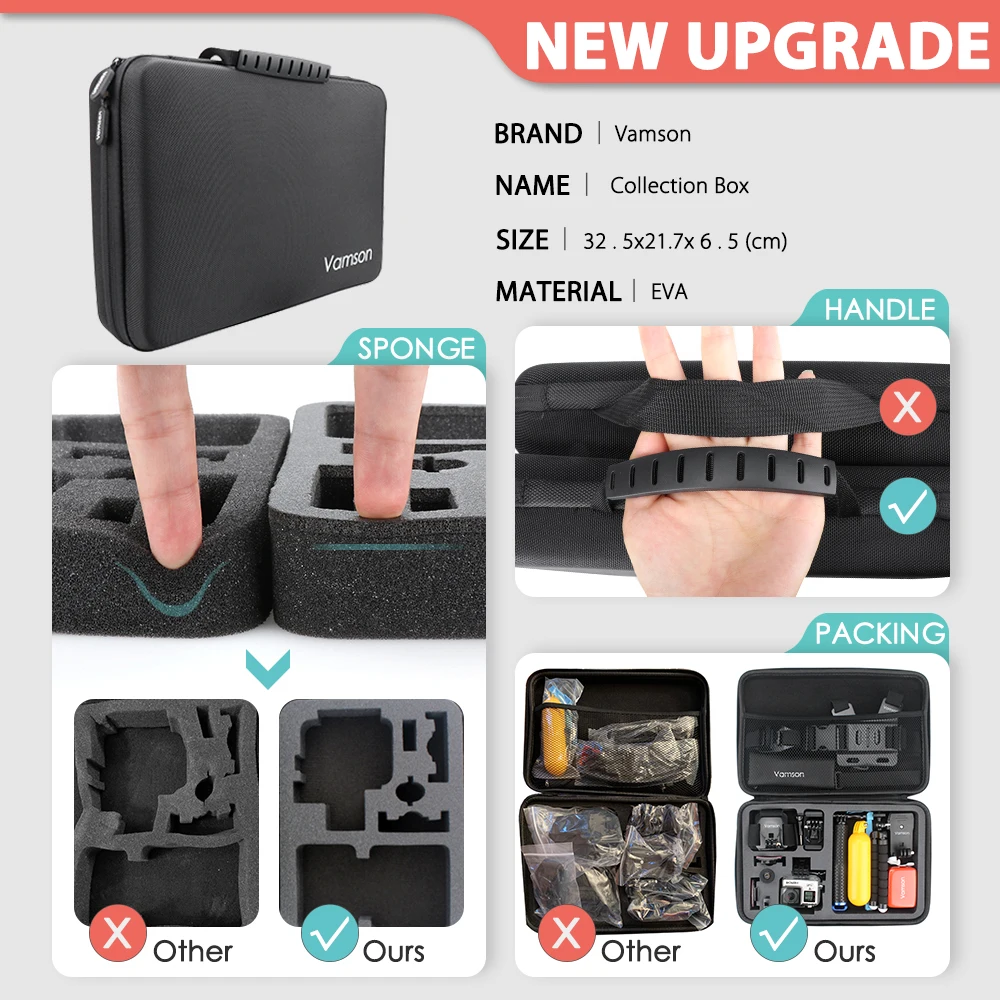 Vamson for Gopro Accessories Set for go pro hero 8 7 6 5 4 kit 3 way selfie stick for Eken h8r / for xiaomi for yi EVA case VS77 Vamson for Gopro Accessories Set for go pro hero 8 7 6 5 4 kit 3 way selfie stick for Eken h8r / for xiaomi for yi EVA case VS77