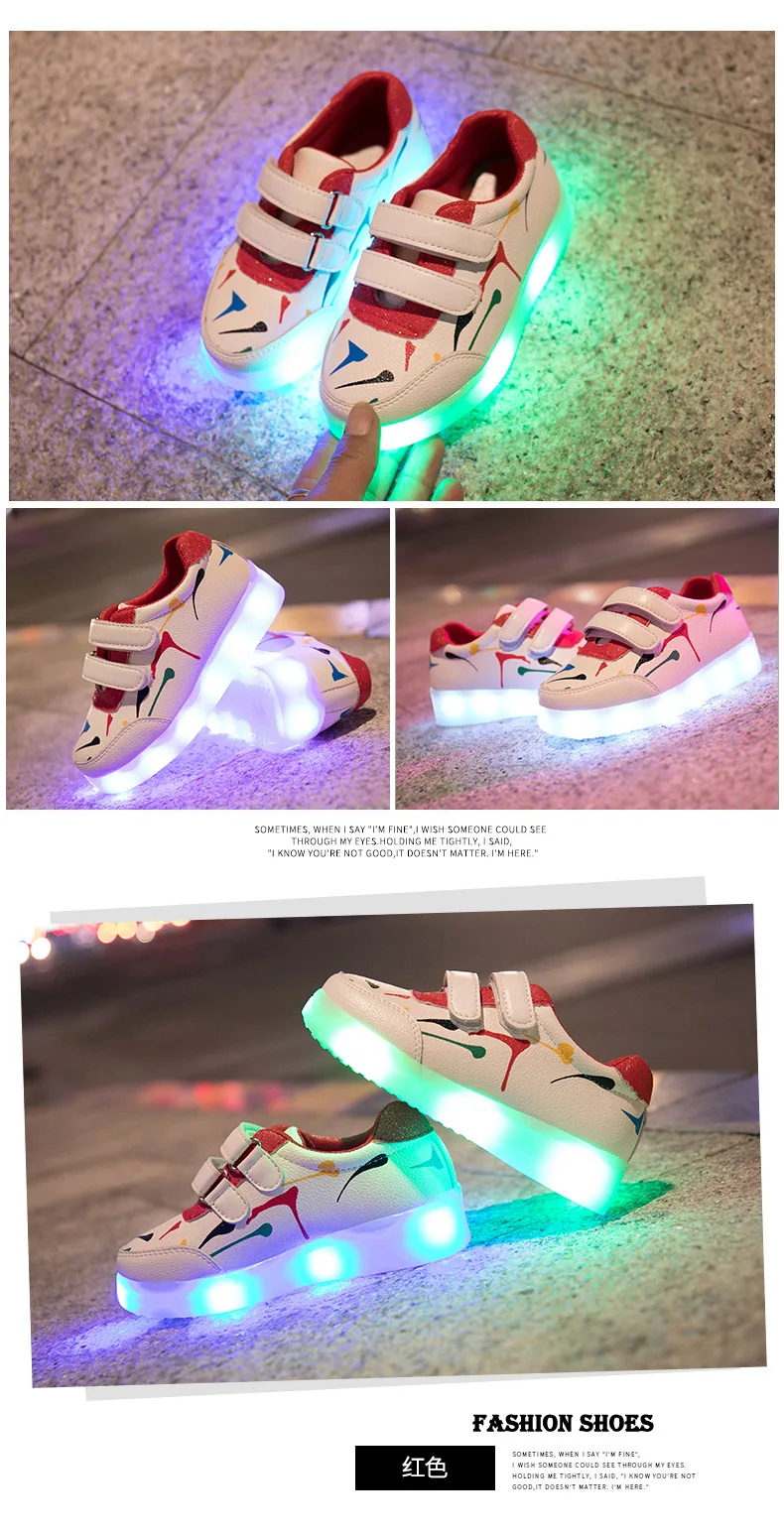 Size 25-35 LED Shoes for Kids Girls Boys USB Charge Glowing Lighted Shoes Kids Shoes with Lights Luminous Sneakers for Children