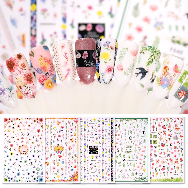 

1 Sheet Flower Leaves Spring Design 3D Nail Art Sticker Colorful Transfer Decals Stickers Nail Decorations DIY Tips Papers