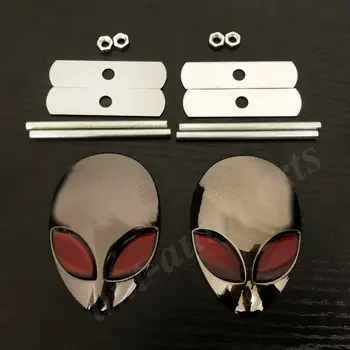

2x Big Gun Metal Alienware Alien Head UFO Car Grille Emblem Badge Decal Sticker