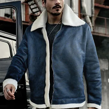 

Winter Men's jacket windbreakers куртка мужская chaqueta hombre Shearling Warm Liner Lapel Leather Zipper Outwear Top Coat