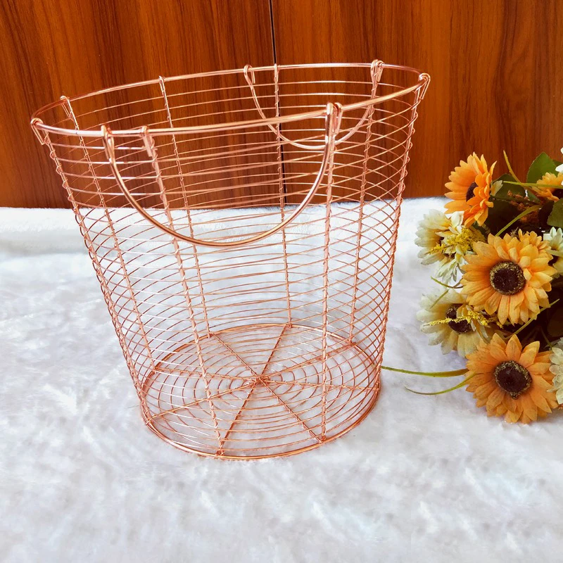 Rose gold storage basket bedroom dirty clothes manual handle debris