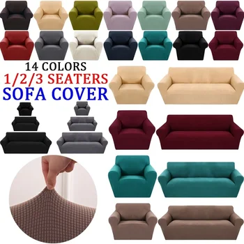 

1/2/3 Seaters Elastic Knitted Thickened Sofa Cover All-inclusive Non-slip Pure Color Couch Cover Sofa Slipcovers