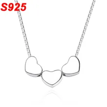 Dainty 925 Sterling Silver Three Tiny Heart Necklace Short Chain Neckless Girls Kids Women Minimal Colar Choker Collane SN017