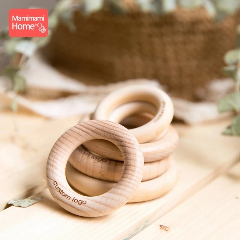 Mamihome 50pc Customize Logo Wooden Ring Baby Teether Bpa Free - Main Image