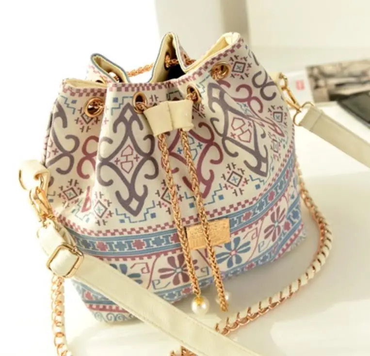 

Ue6 Bag Pearl Pendant Wearing Rope Chain Pumping Port Bag Ethnic-Style Bucket Ethnic-Style Shoulder Bag Women's Ladies' Cute