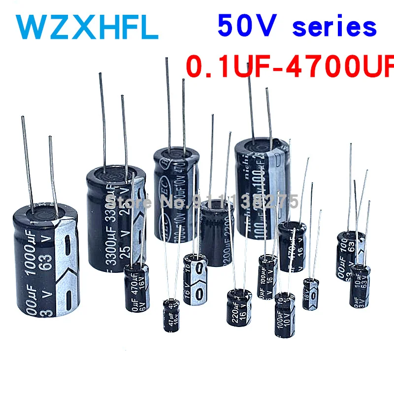 Aluminum Electrolytic Capacitor 50V 0.1UF 0.47UF 1UF 2.2UF 3.3UF 4.7UF 10UF 22UF 33 47 100 220 330 470 680 1000 2000 3300 4700UF