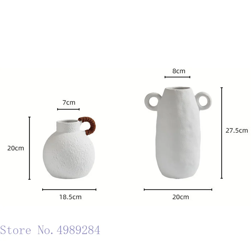 Handmade White Ceramic Vase Handle Retro Continental Scrough Rough Surface Floral Hollow Flower Vase Ceramic Crafts Ornaments 5
