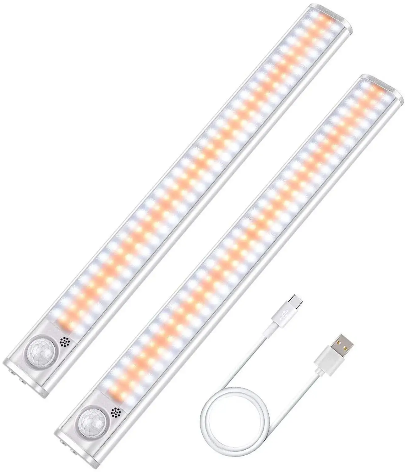 

2Pcs LED Closet Light Motion Sensor Under Counter Cabinet Lighting 120 LEDs Night Lights Wireless USB Rechargeable Lamp for Room