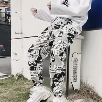 

Women Pants Loose Sports Casual Beam Foot Harem Pants Comics Printed Joggers Pants Mens Hip Hop Casual Trousers