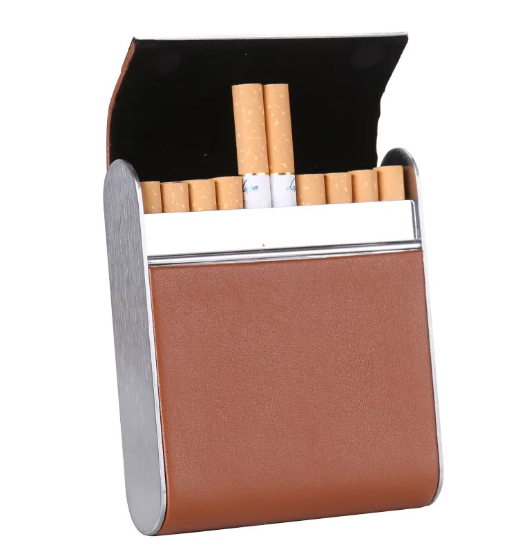 Мода Держать 20 сигарет коробка из искусственной кожи бизнес-держатель для табака металлическая кожа держит сигареты мужчины подарочная коробка