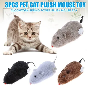 

3pcs Cats Dog Playing Clockwork Spring Power Plush Mouse Toy Mechanical Motion Rat PAK55