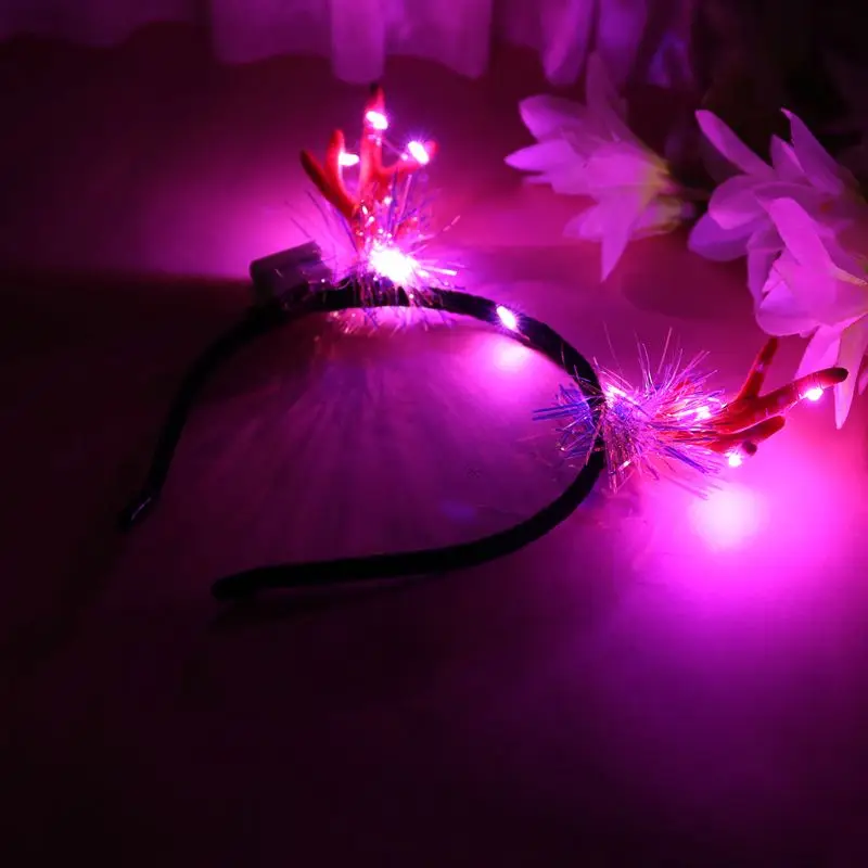 Adult Children Christmas Headband Flashing LED Light Up Cute Antler Tinsel Hair Hoop Halloween Holiday Party 2