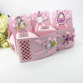 

Laser Cut Hollow Pink Color Baby Girl Birthday Party Candy Box