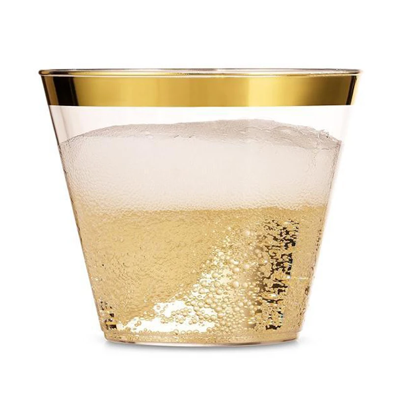 HLZS-20Pcs/Lot 201-300Ml 9Oz Gold Plastic Cups Wedding Birthday Party Tableware Disposable Cups Party Supplies New Year Party Su
