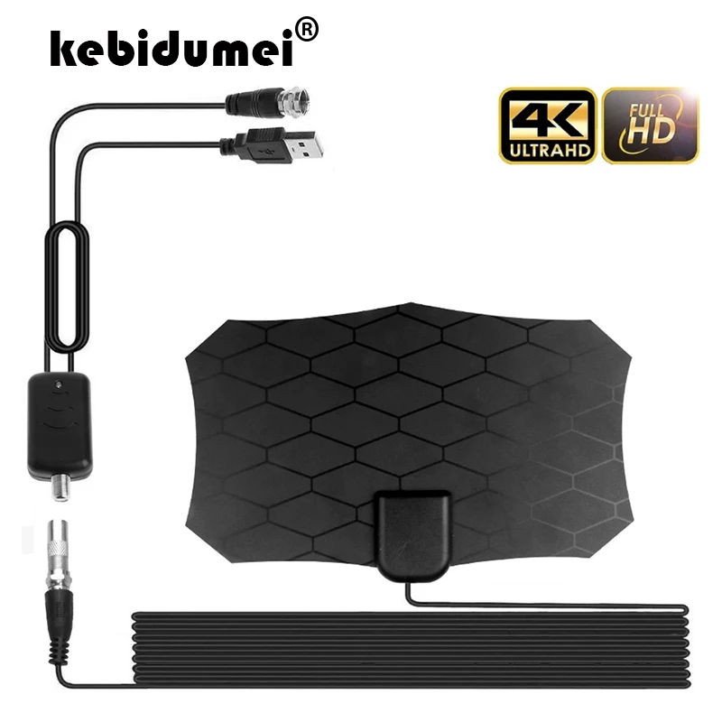 Kebidumei ТВ Антенна Внутренняя усиленная цифровая HD ТВ антенна 80 км 4K HD 1080P для DVB-T для Freeview ТВ для жизни местные каналы