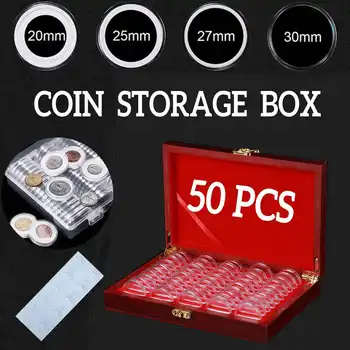 

Wood Coin Protector Case Coin Collection 50Pcs Coin Storage Box 17/20/25/27/30mm Round Coin Capsules Containers