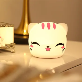 

Cat LED Night Light Touch Sensor Colorful Cartoon Silicone Desk Lamp Battery Powered Bedroom Bedside Lamp for Children Kids Baby