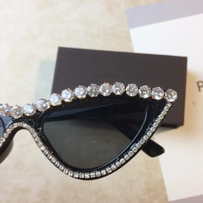 Винтажные роскошные солнцезащитные очки с кристаллами и бриллиантами Cateye, женские брендовые дизайнерские черные и розовые солнцезащитные очки в оправе, солнцезащитные очки «кошачий глаз», Шикарные очки