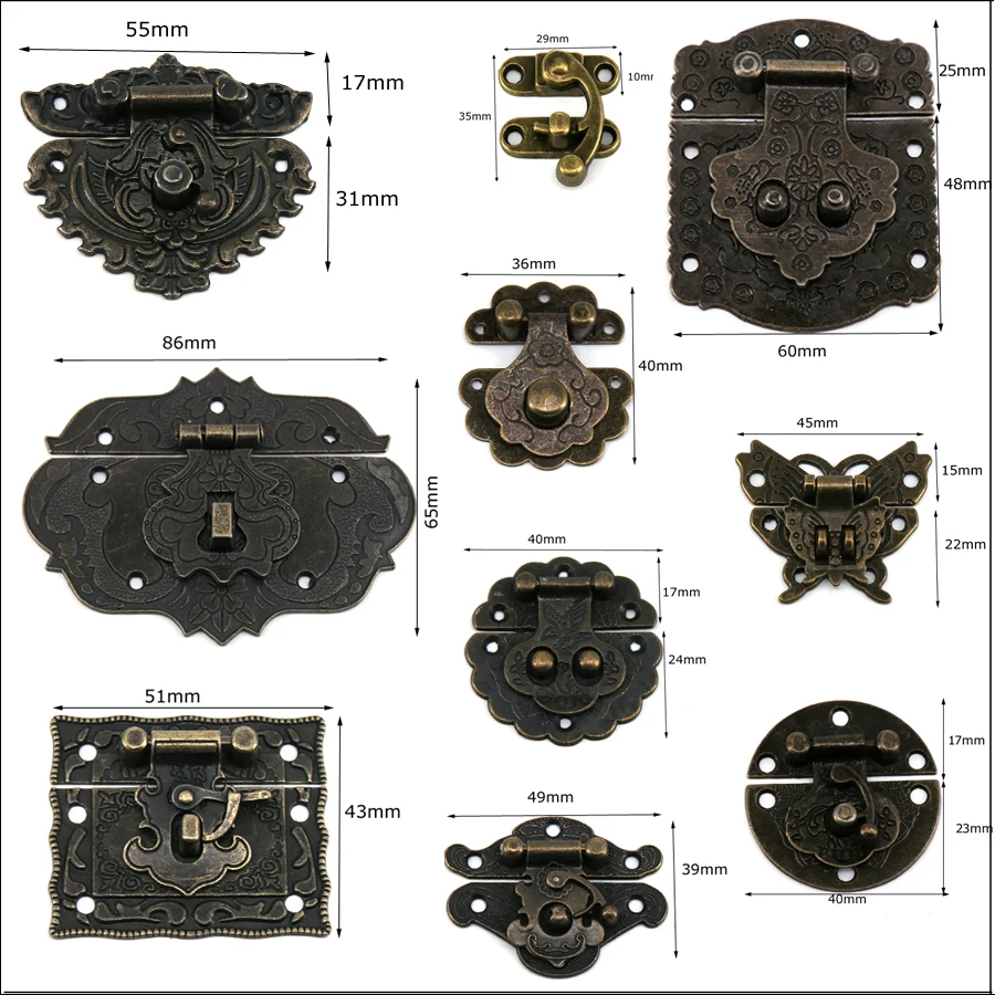 1PC Retro Furniture Wooden Jewelry Box Hasp Decorative Latch Clasps Lock Padlock Hasp With Screws furniture hardware jewelry box hasps decorative latches