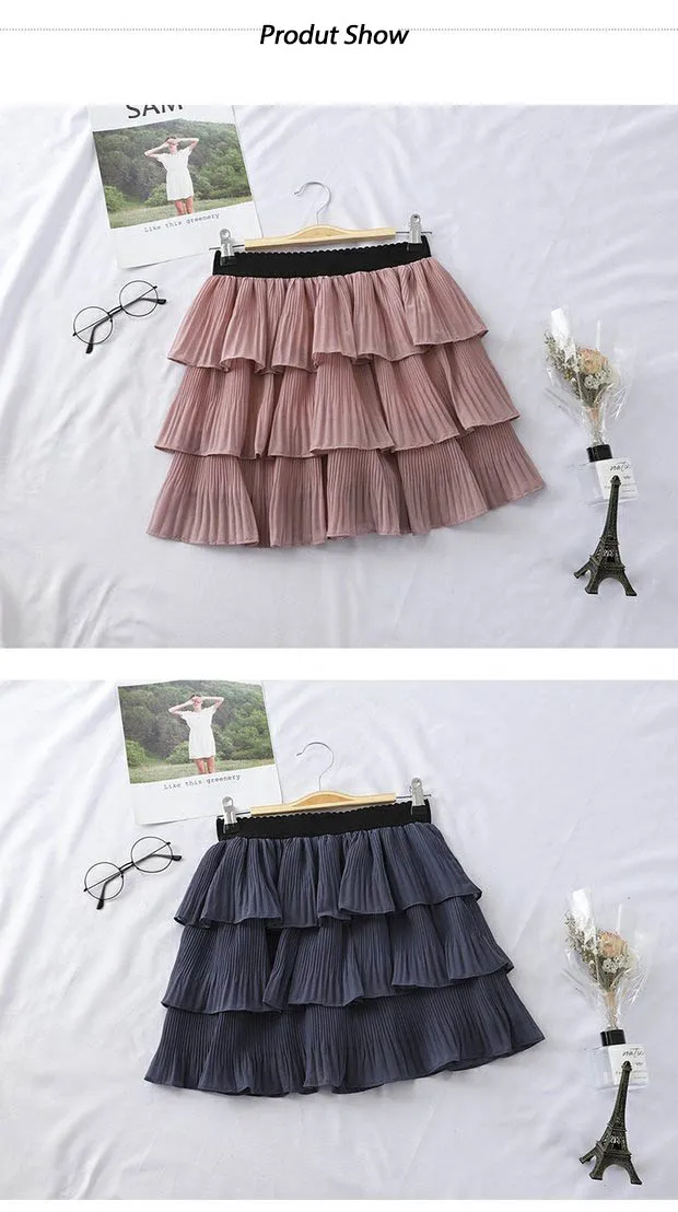 HELIAR плиссированная трехслойная юбка мини-юбка микро-пляжная юбка А-силуэта с высокой талией эластичная талия Повседневная однотонная женская юбка