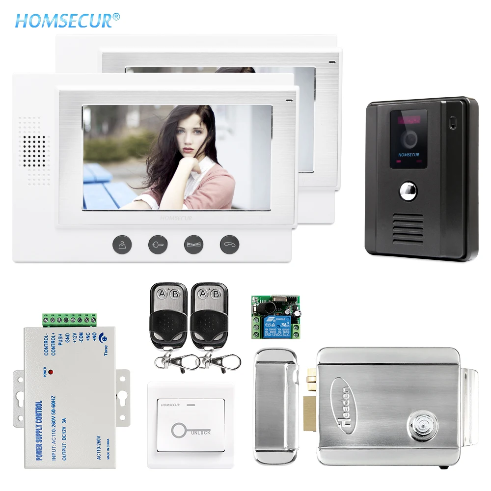 HOMSECUR 7\ Wired Video&Audio Home Door Phone Intercom System 700TVline with Electric Rim Lock Remote Controller TC011-B+TM701-W HOMSECUR 7\ Wired Video&Audio Home Door Phone Intercom System 700TVline with Electric Rim Lock Remote Controller TC011-B+TM701-W