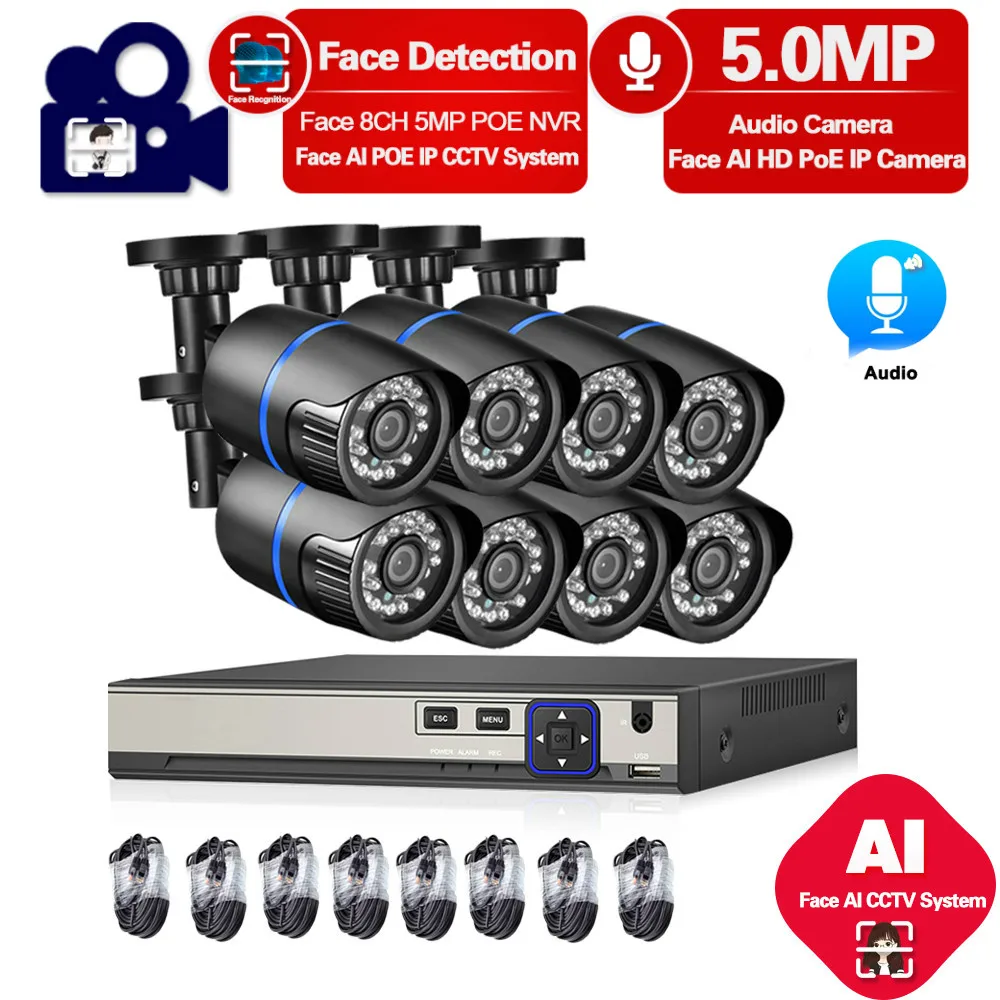 H.265 камера видеонаблюдения системы безопасности 8CH POE NVR с IP камерой 5MP CCTV Kit