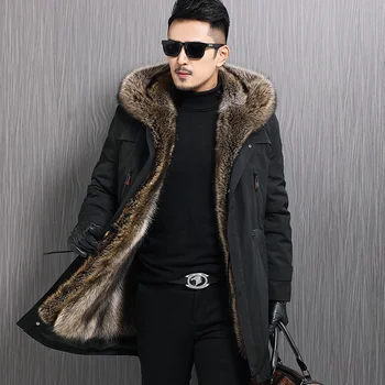 

2020 Real Fur Coat Men Jacket Raccoon Fur Liner Hooded Parka Warm Parkas Mens Winter Jackets Chaqueta Hombre 57-8206-2 YY574