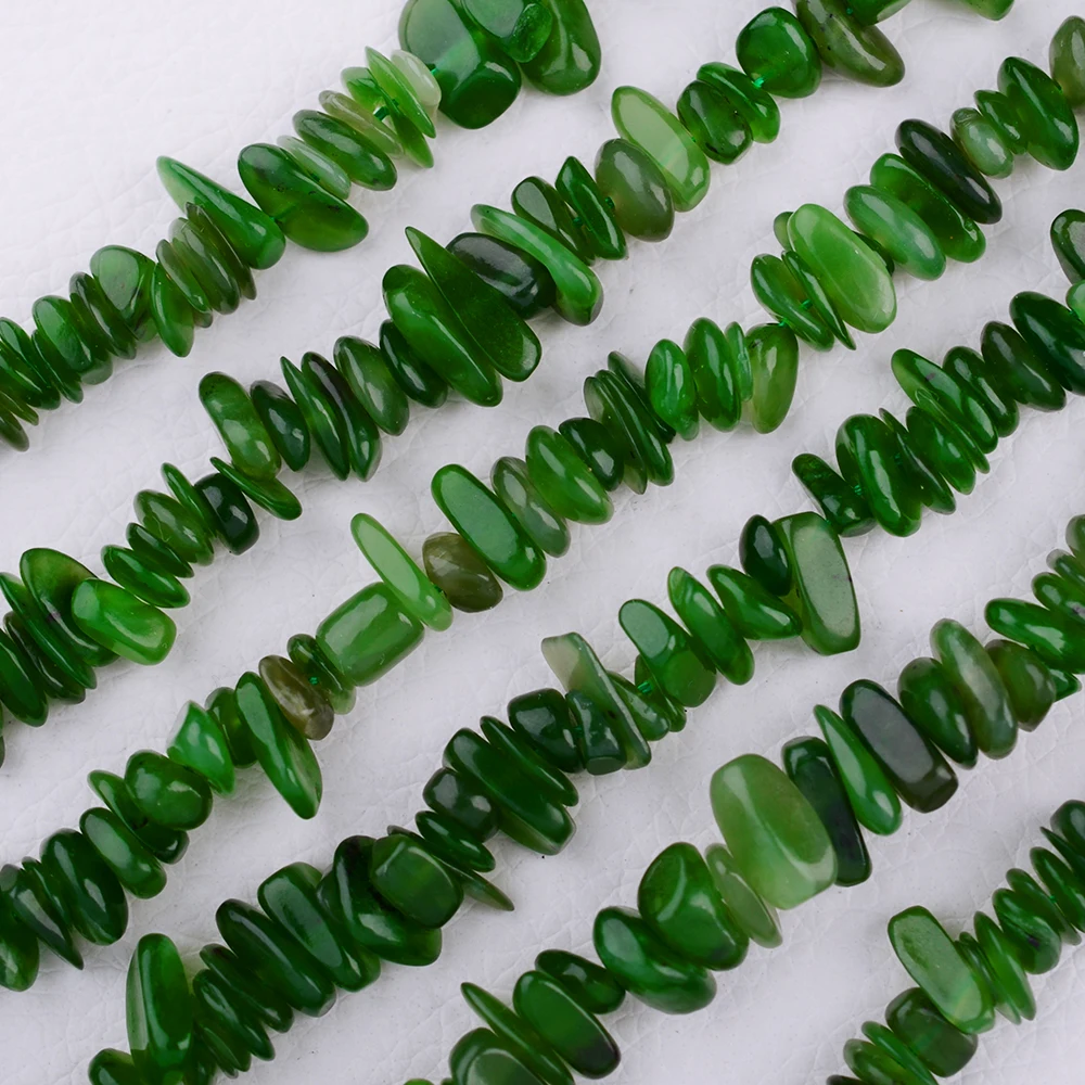 

3-8mm Natural Smooth Canada Green Jade Nugget Chip stone beads For DIY necklace bracelet jewelry make 15 "free delivery