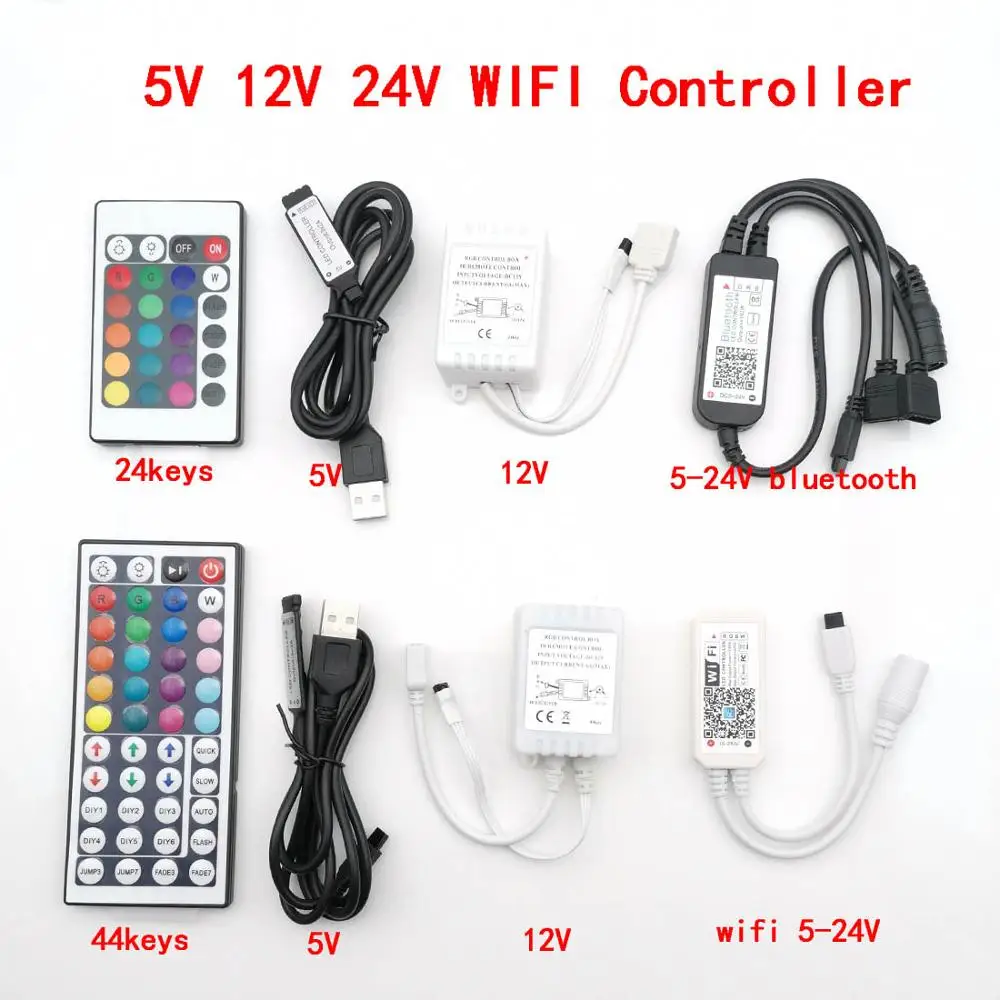 Home bluetooth Wifi RGB RGBW 24/44keys Infrared remote control LED Strip Controller Smartphone APP Control RF / IR Voice Control