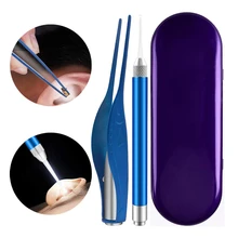 Набор для чистки ушей, ложка и пинцет для ушей, инструменты для удаления воска ушей с светодиодный светильник, набор для чистки ушей с коробкой для хранения, безопасный f