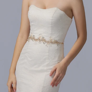 

TRiXY SH233-G Luxury Golden Wedding Dress Belt Flower Rhinestone Belts Women Waist Belt Formal Belts Embellished Waist Belt