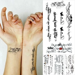 Black Word Butterfly Bird Feather Moon Waterproof Temporary Tattoo Sticker English Arabic Letter Text Body Art Tattoos Women Men