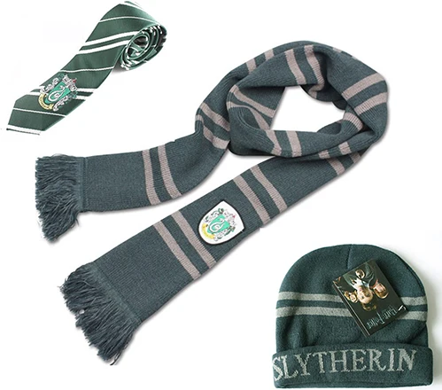 Хлопковый шарф Поттера Косплей Hw школьный шарф Ravenclaw Гермиона длинные шарфы Слизерин шейный платок для женщин мужчин и мальчиков - Цвет: green-3pcs