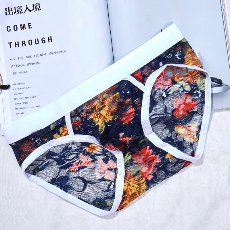 Men Briefs Cueca Underpants Panties Hot Men's Briefs Sexy Lace Floral Transparent Underwear Men Bikini Low Waist Soft Solid mens bikini briefs Briefs