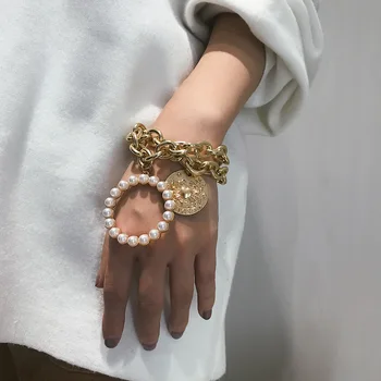 

KingDeng Big Glod Bracelet Exaggerated Crab Geometry Hollowed Out Women Punk Multi-layer Imitation Pearl Temperament Jewelry