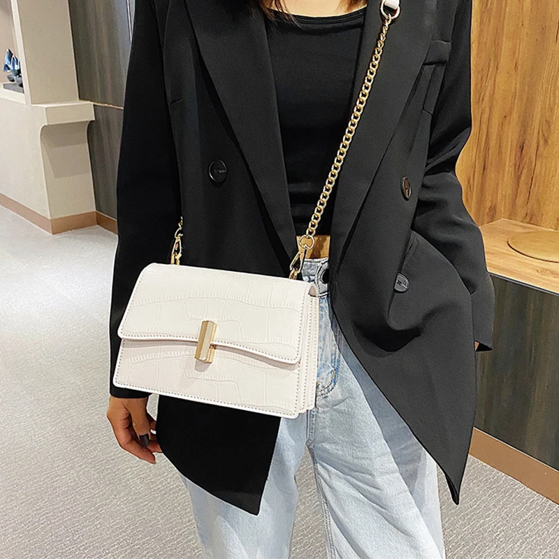 

Small Hexagon Bags for Women White Leather Handbag Diamond Lattice Lock Shoulder Messenger Bag Female Chain Plaid Crossbody Bags