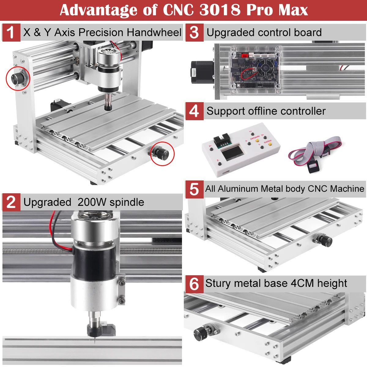 CNC 3018 MAX Laser Engraver GRBL Control with 200W Spindle 3-Axis PCB Cutting Milling Machine Metal Engraving Machine CNC Router