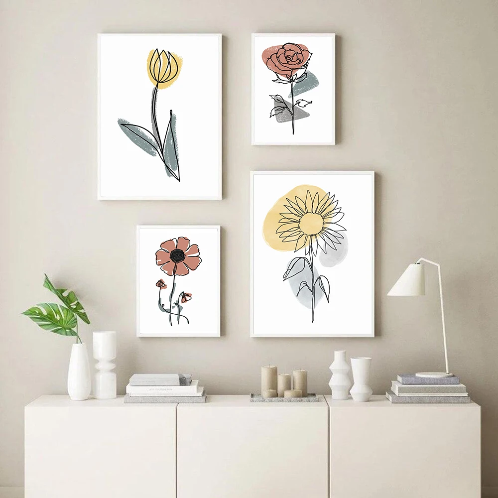 

Nordic Line Drawing Canvas Wall Art Print Painting Abstract Flower Rose Poster Minimalist Decorative Pictures Modern Home Decor