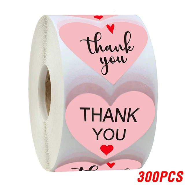 100-500pcs Thank You Sticker Envelope Seal Scrapbook Sticker Pink Heart Cute Round Sticker Stationery Label Stickers YH64-300pcs