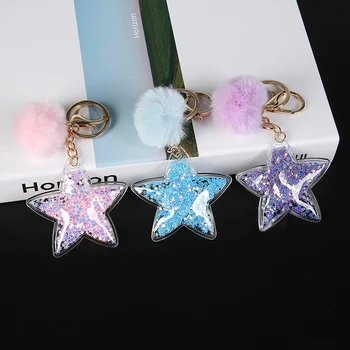 

1PC Women Keychains PU Unicorn Heart Glitter Hollowed-out Star Handbag Keyrings Puffer Ball Charms Gift