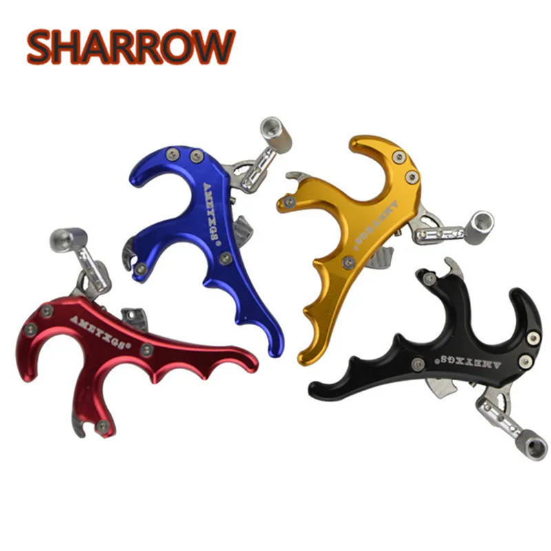 Archery 4 Finger Release Aids Thumb Trigger Grip Caliper Compound Bow Handle 