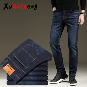 

Xuansheng classic men's jeans 2019 blue black casual streetwear autumn thick straight men's pants original large size wild jeans