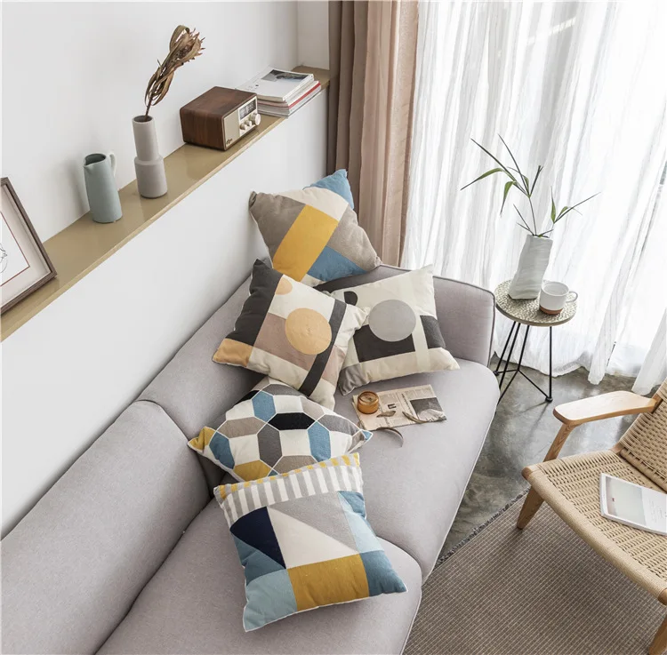 660.05руб. 30% СКИДКА|Желтый серый синий наволочка с вышивкой коричневая Геометрическая наволочка для подушки декоративная наволочка для дома 45 см x 45 on AliExpress - 11.11_Double 11_Singles' Day